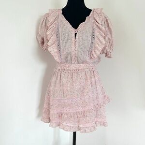 LoveShackFancy Pink Floral Ruffle Mini Dress - size medium
